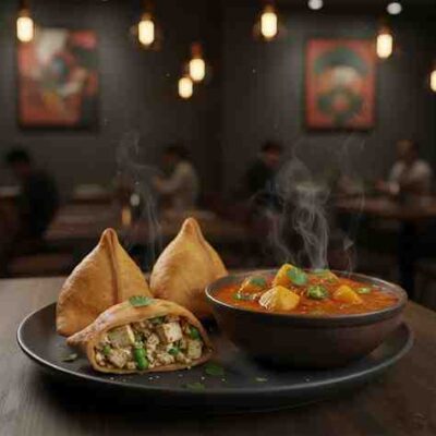 Paneer Samosa With Sabji